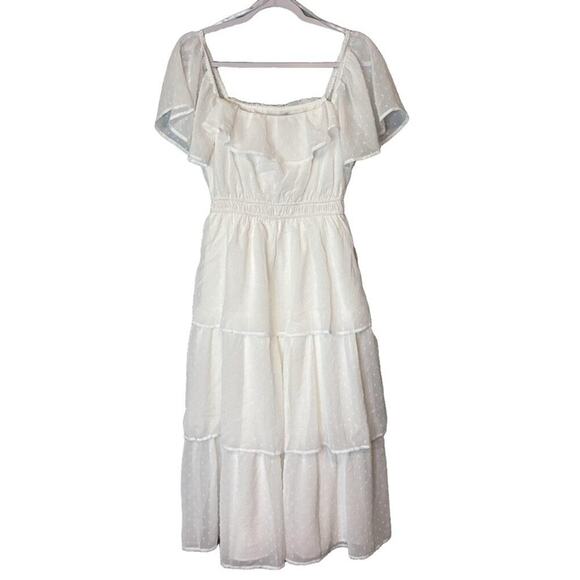 Lulus Ivory Swiss Dot Tiered Midi Dress Small Bridal Shower Summer - Picture 5 of 7